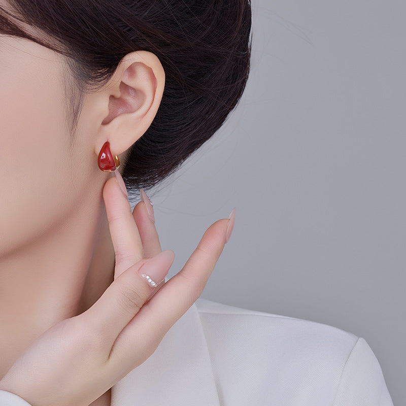 French Retro Red Circle Earrings: Light Luxury, High-End, Versatile
