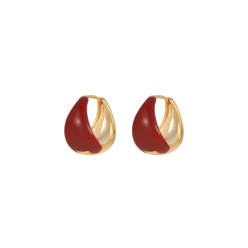 French Retro Red Circle Earrings: Light Luxury, High-End, Versatile