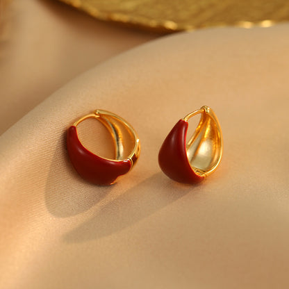 French Retro Red Circle Earrings: Light Luxury, High-End, Versatile