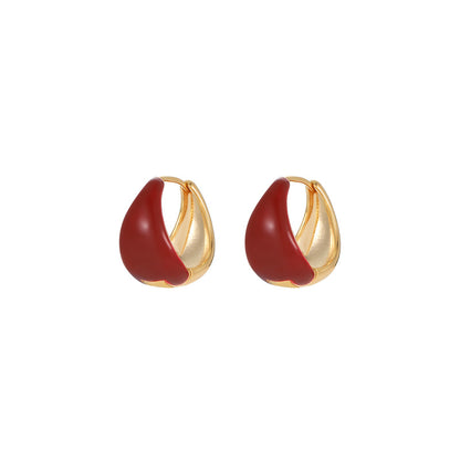 French Retro Red Circle Earrings: Light Luxury, High-End, Versatile